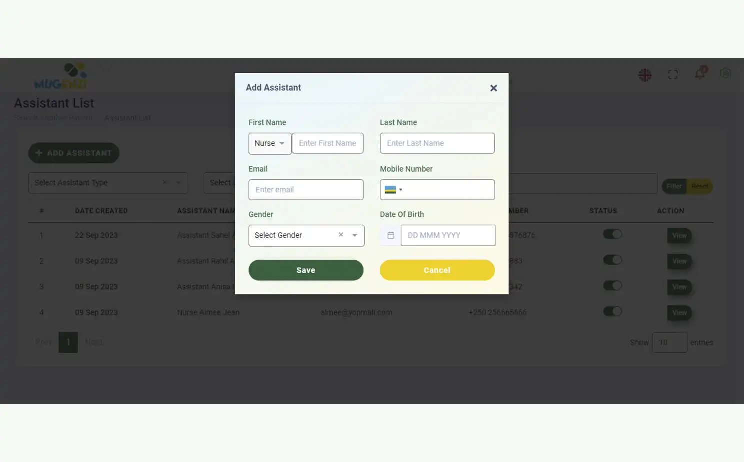 Mugenzi EMR — doctor — Add Assistant