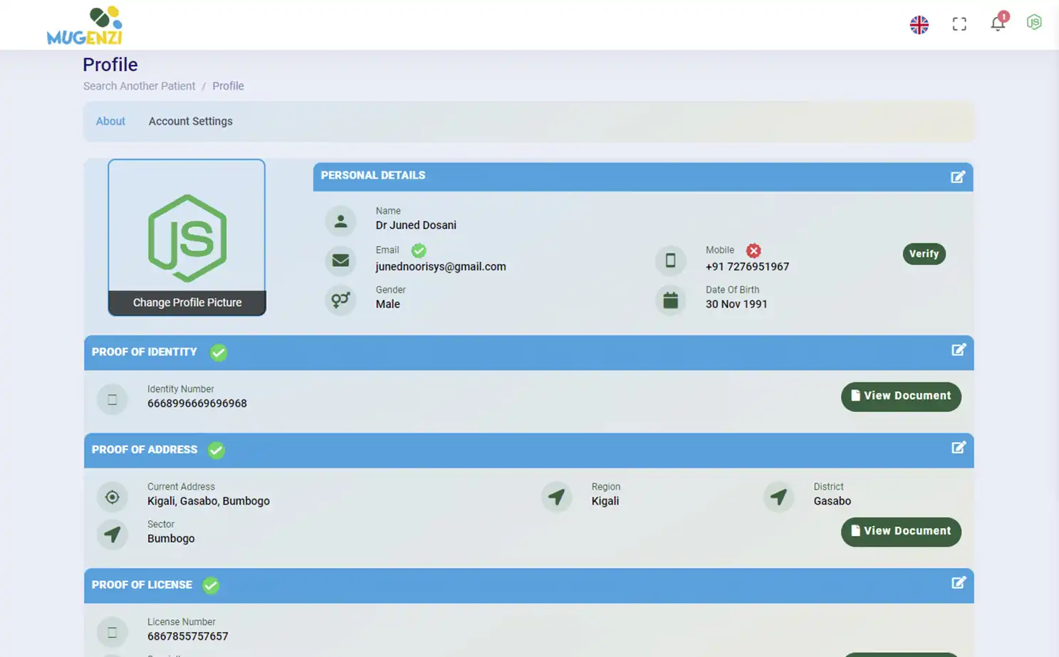 Mugenzi EMR — doctor — Doctor Profile