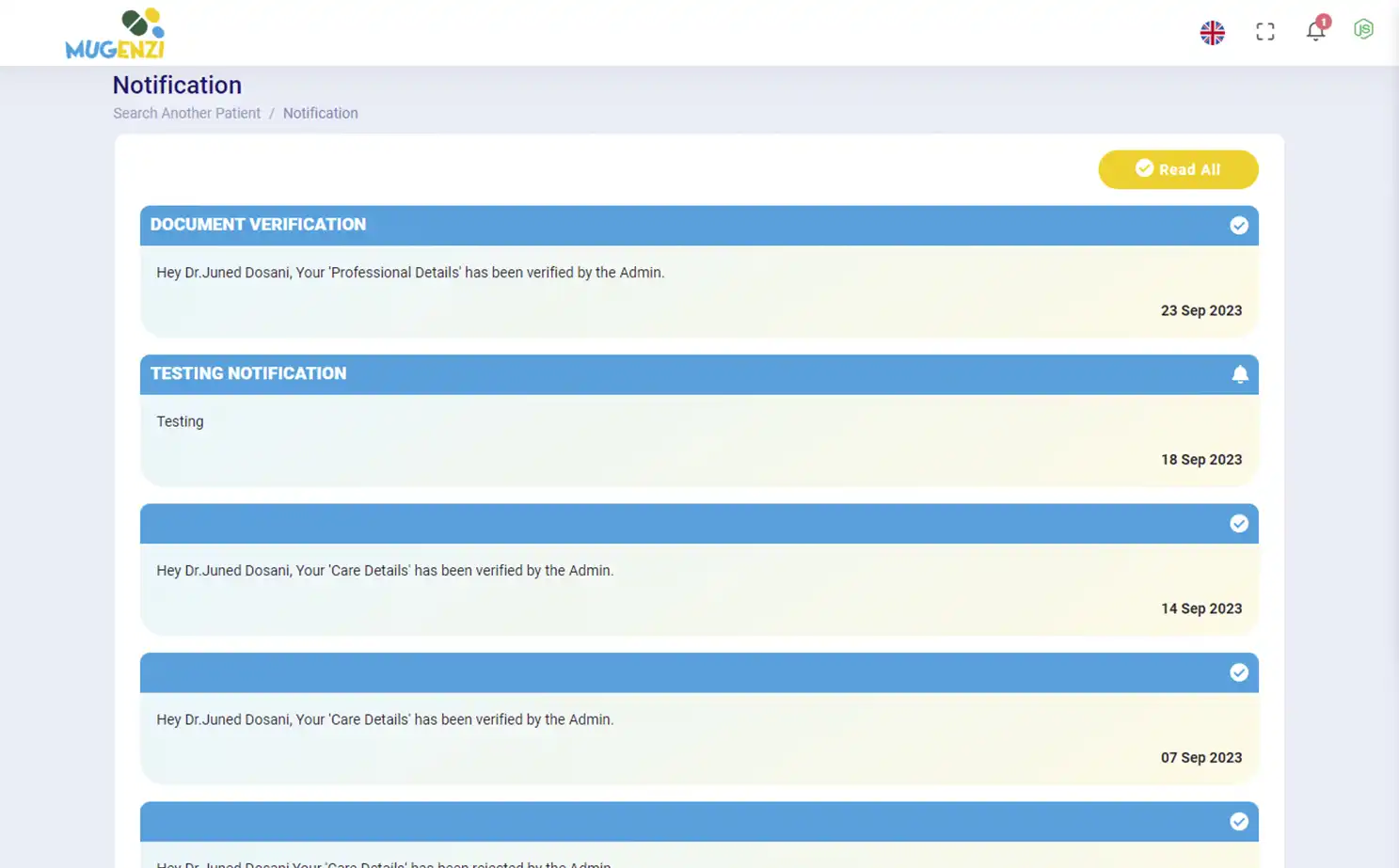 Mugenzi EMR — doctor — Notification