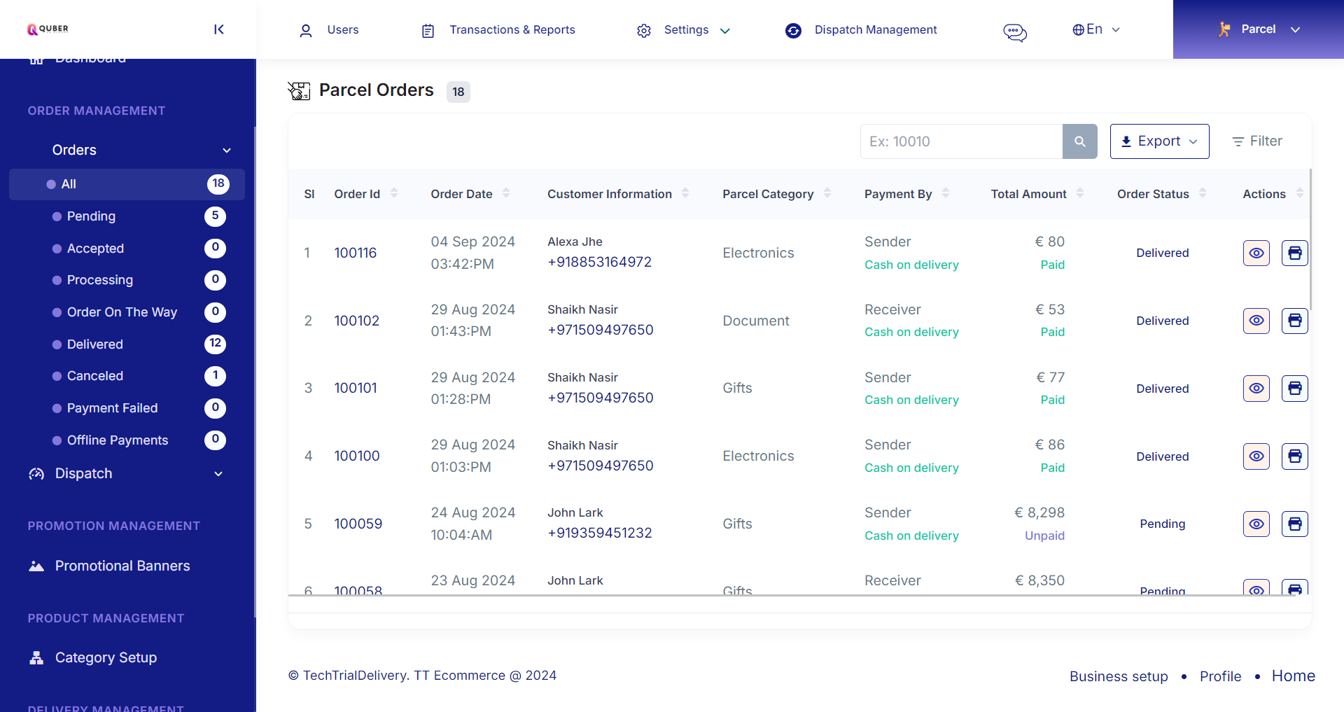 Parcel admin — All Orders
