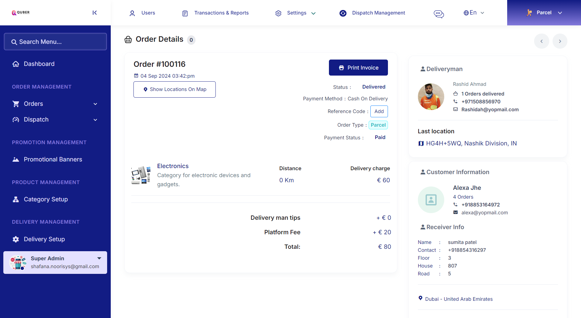 Parcel admin — Order Details