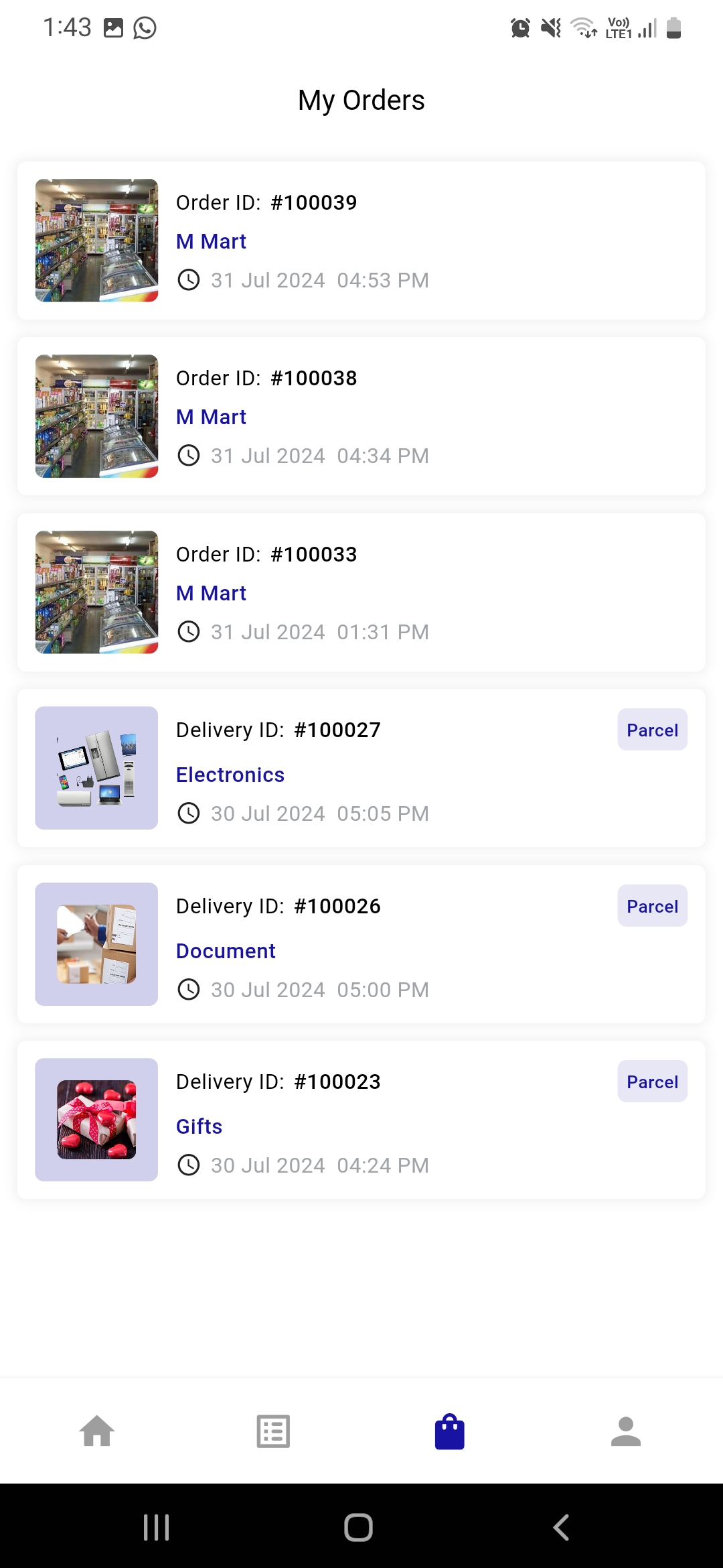Parcel delivery app — My Order