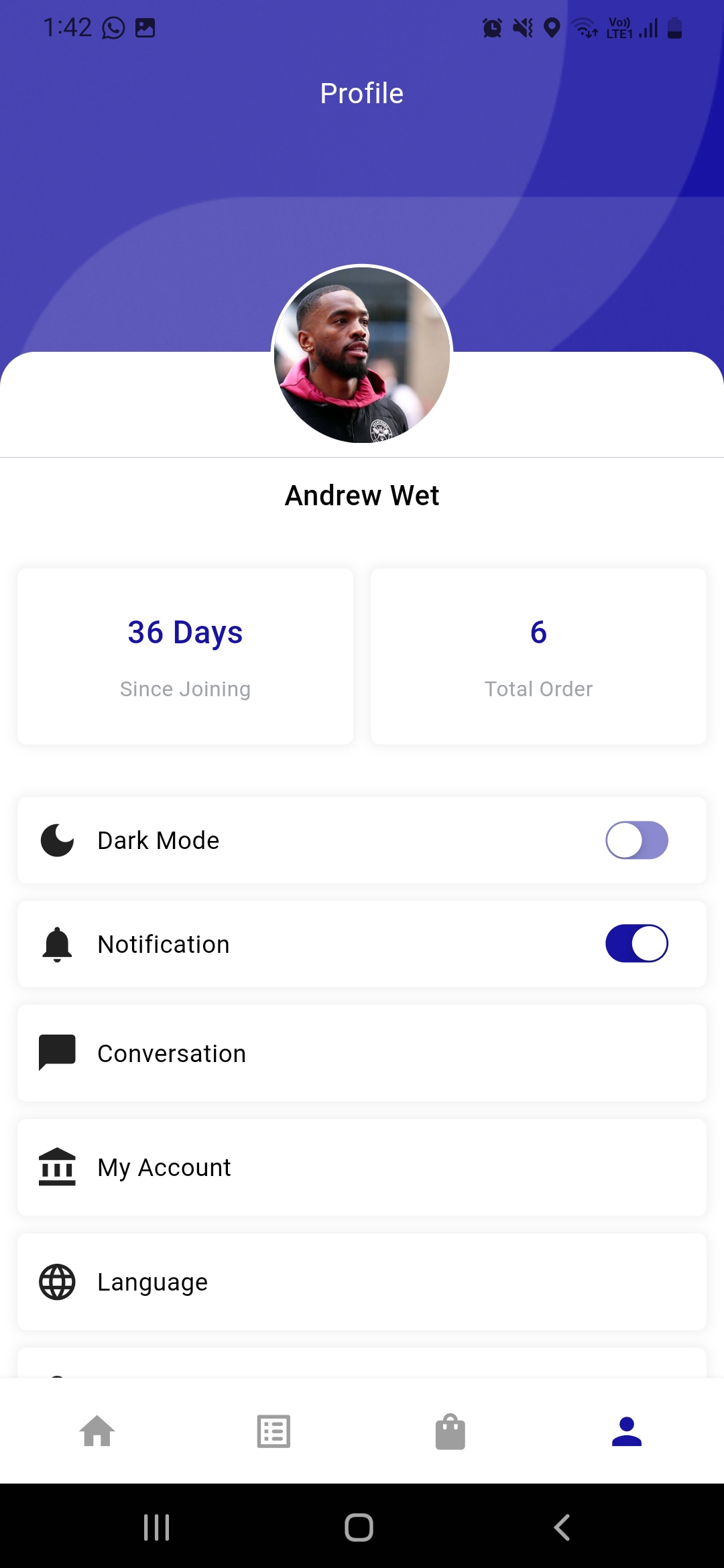 Parcel delivery app — Profile