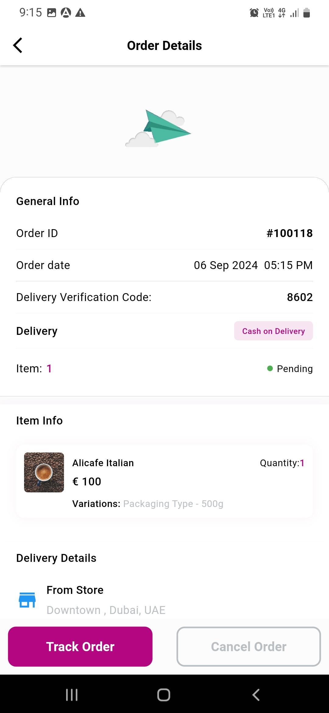 Parcel user app — Order Detail