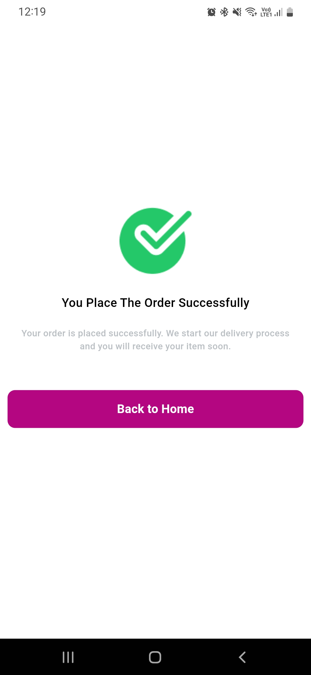 Parcel user app — Payment Success Page