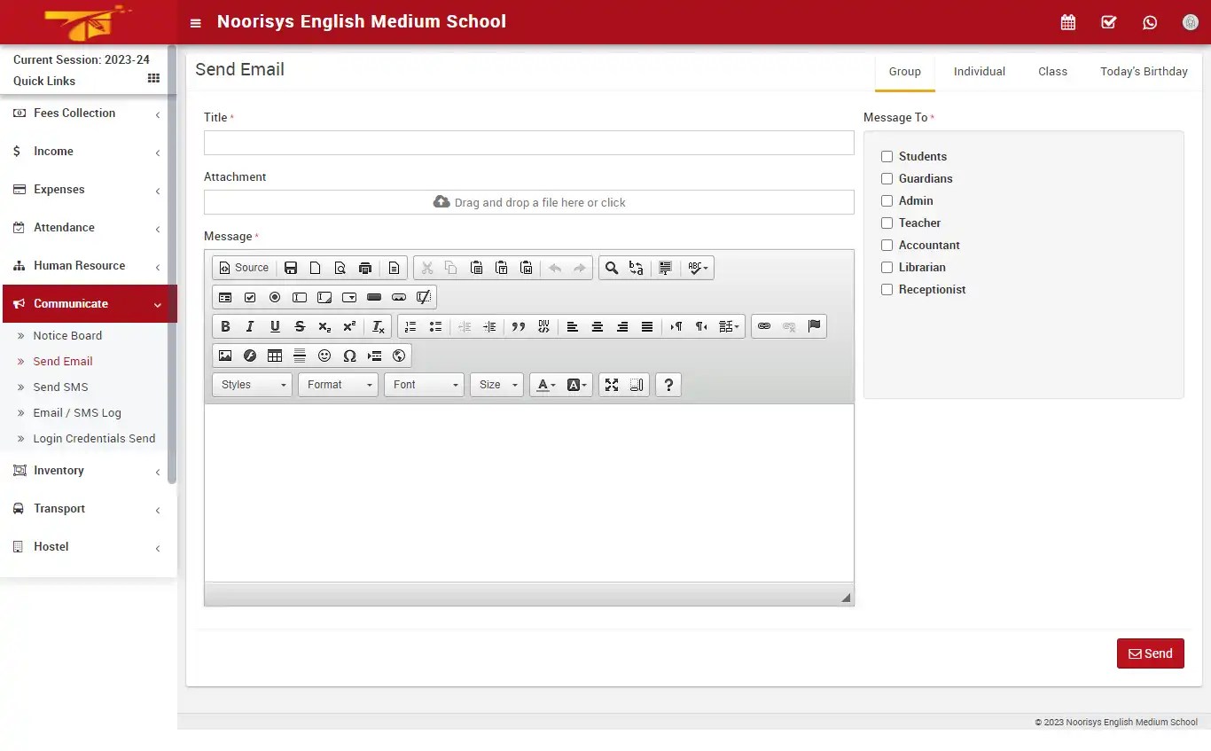 School management — accountant panel — Communicate