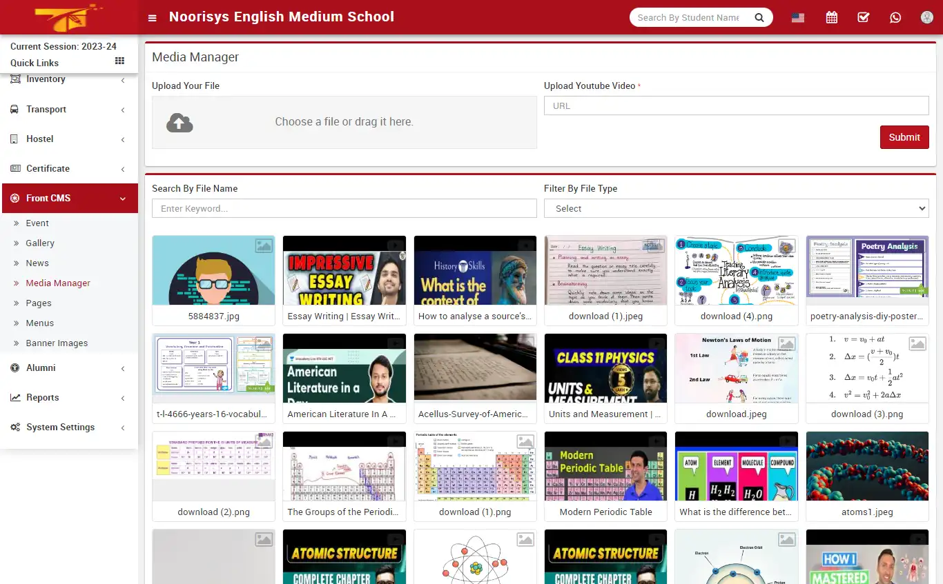 School management — admin panel — Front CMS