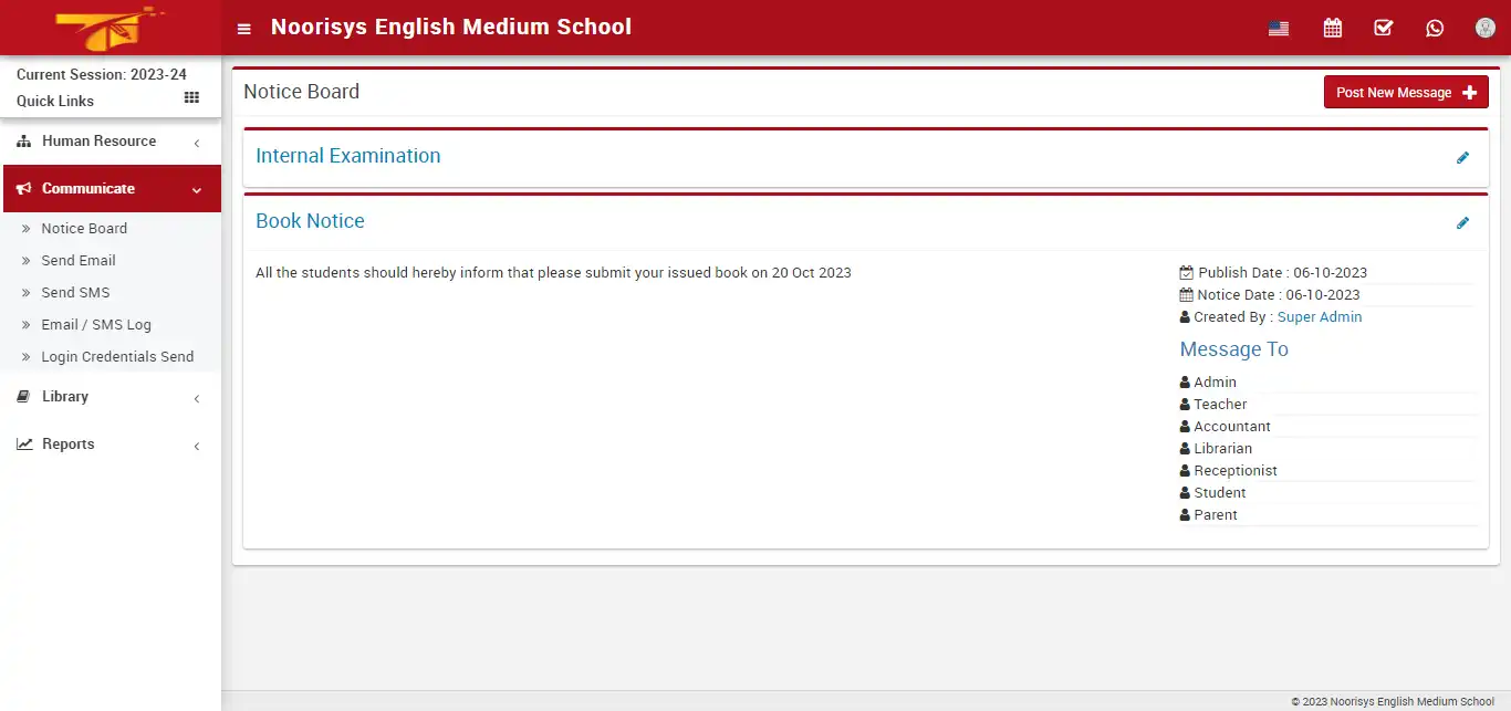 School management — librarian panel — Communicate