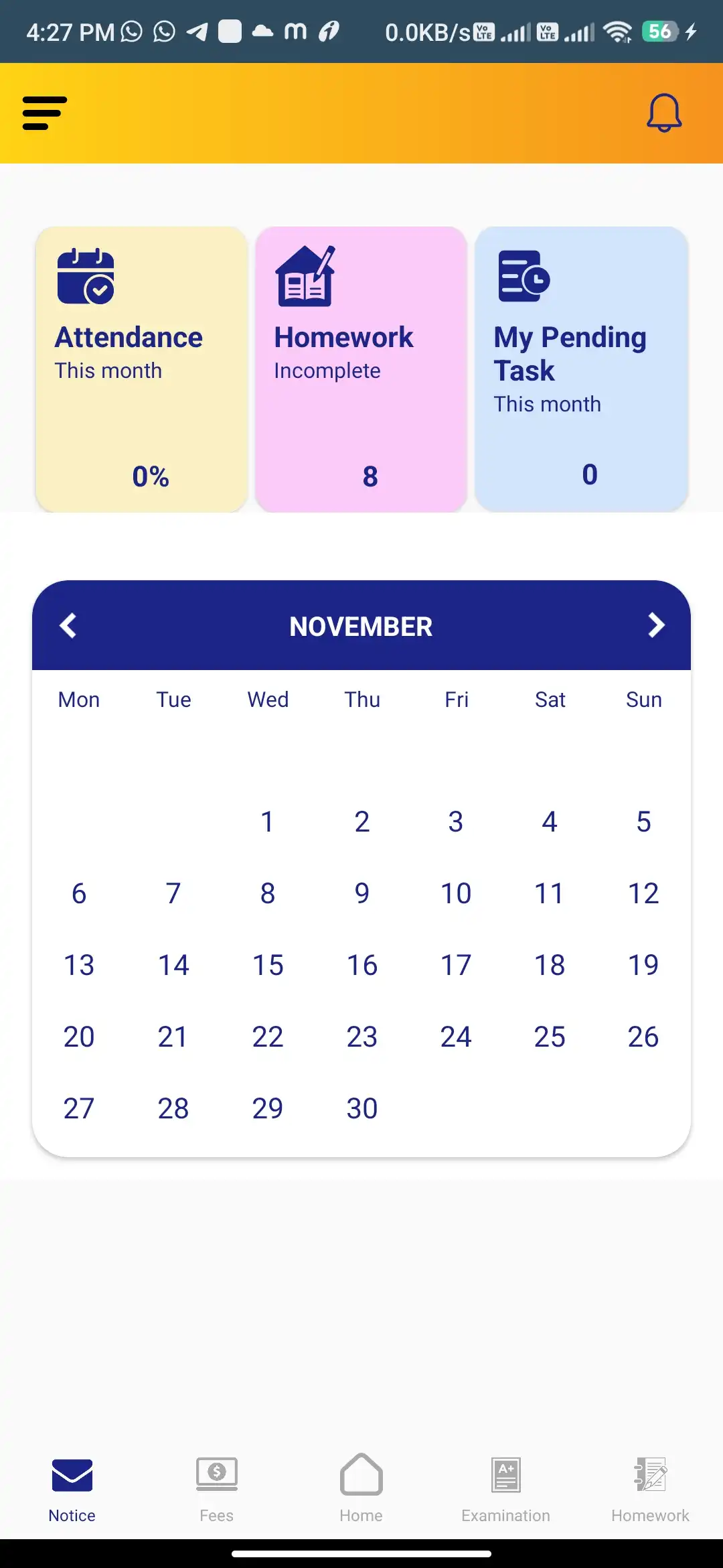 School management — parent app — Home