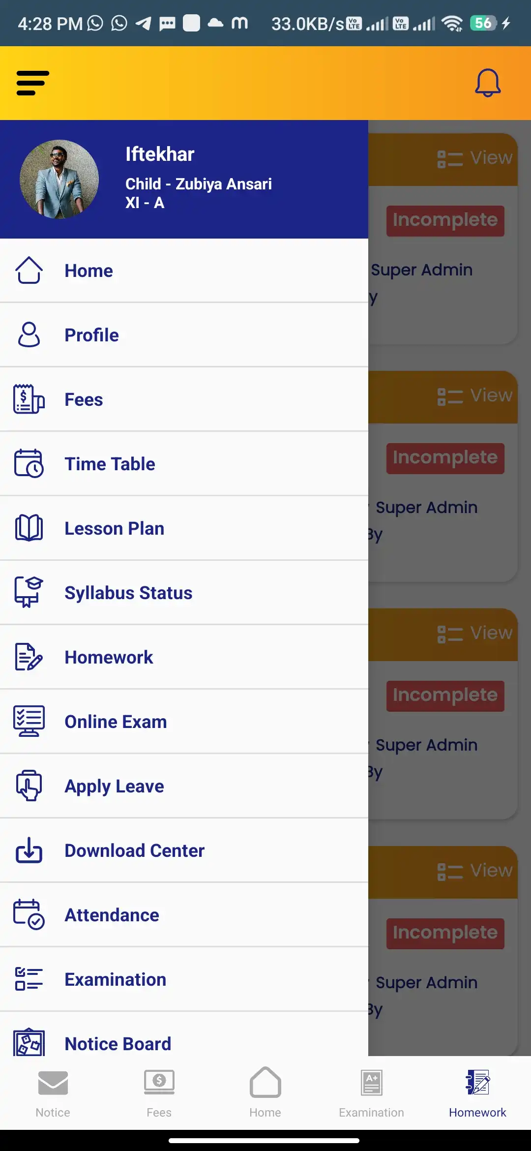 School management — parent app — Side Menu