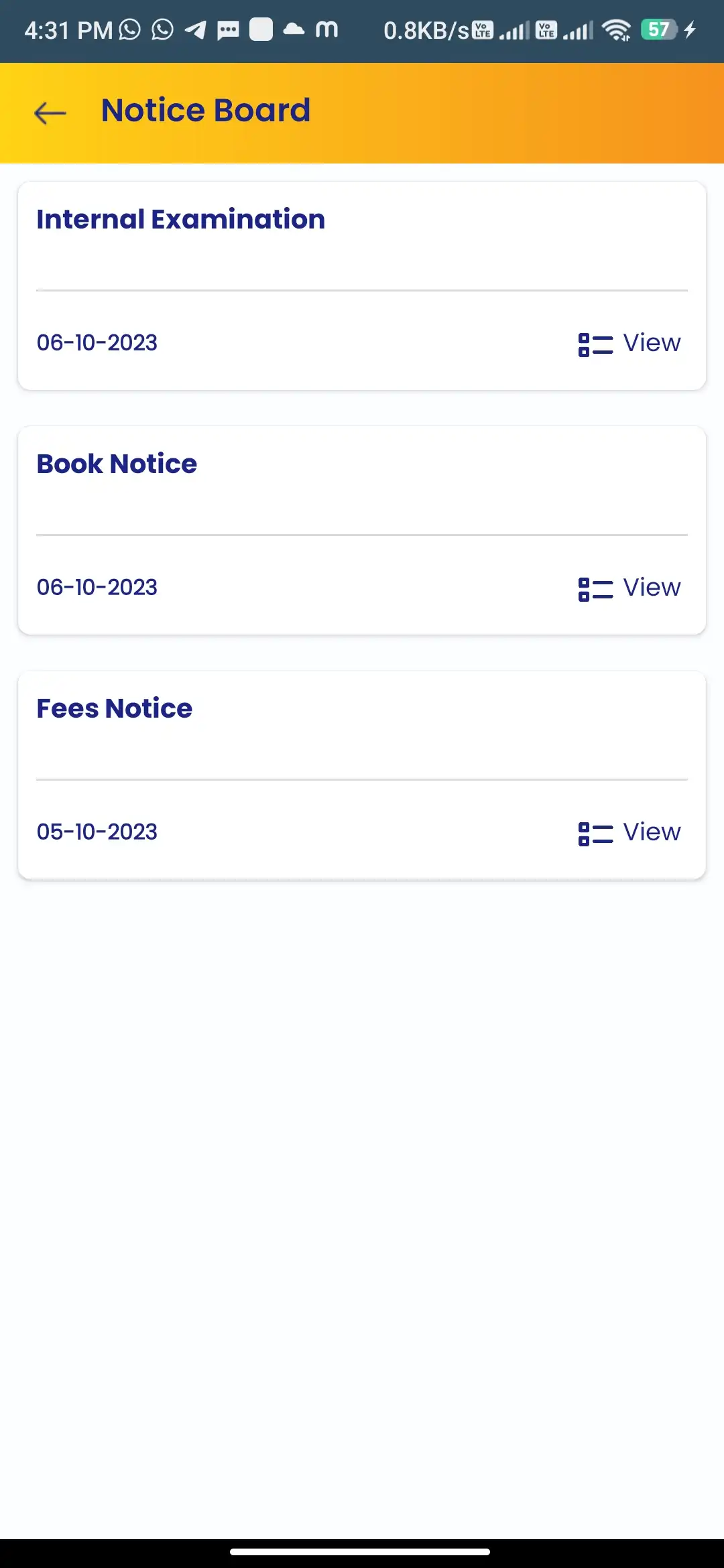 School management — parent app — Notice Board