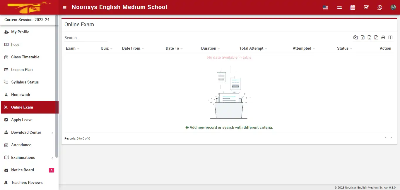 School management — student panel — Online Exam