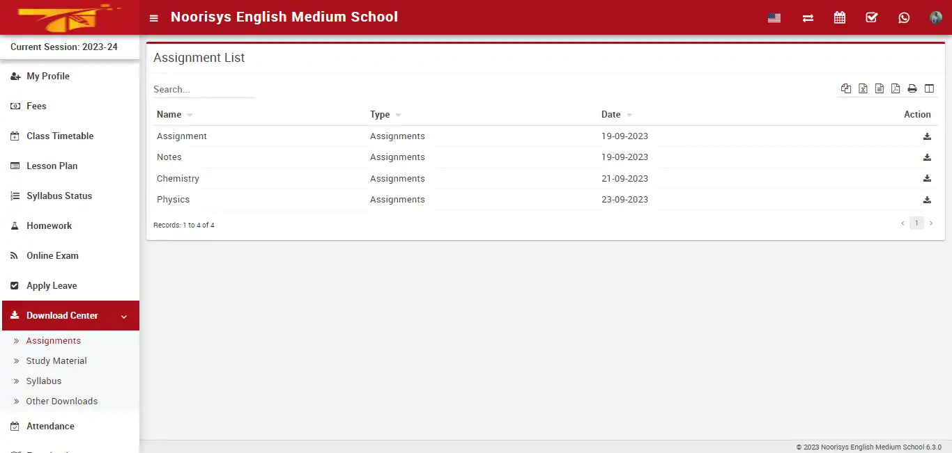 School management — student panel — Download Center
