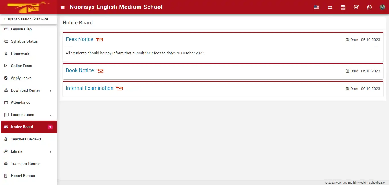 School management — student panel — Notice Board