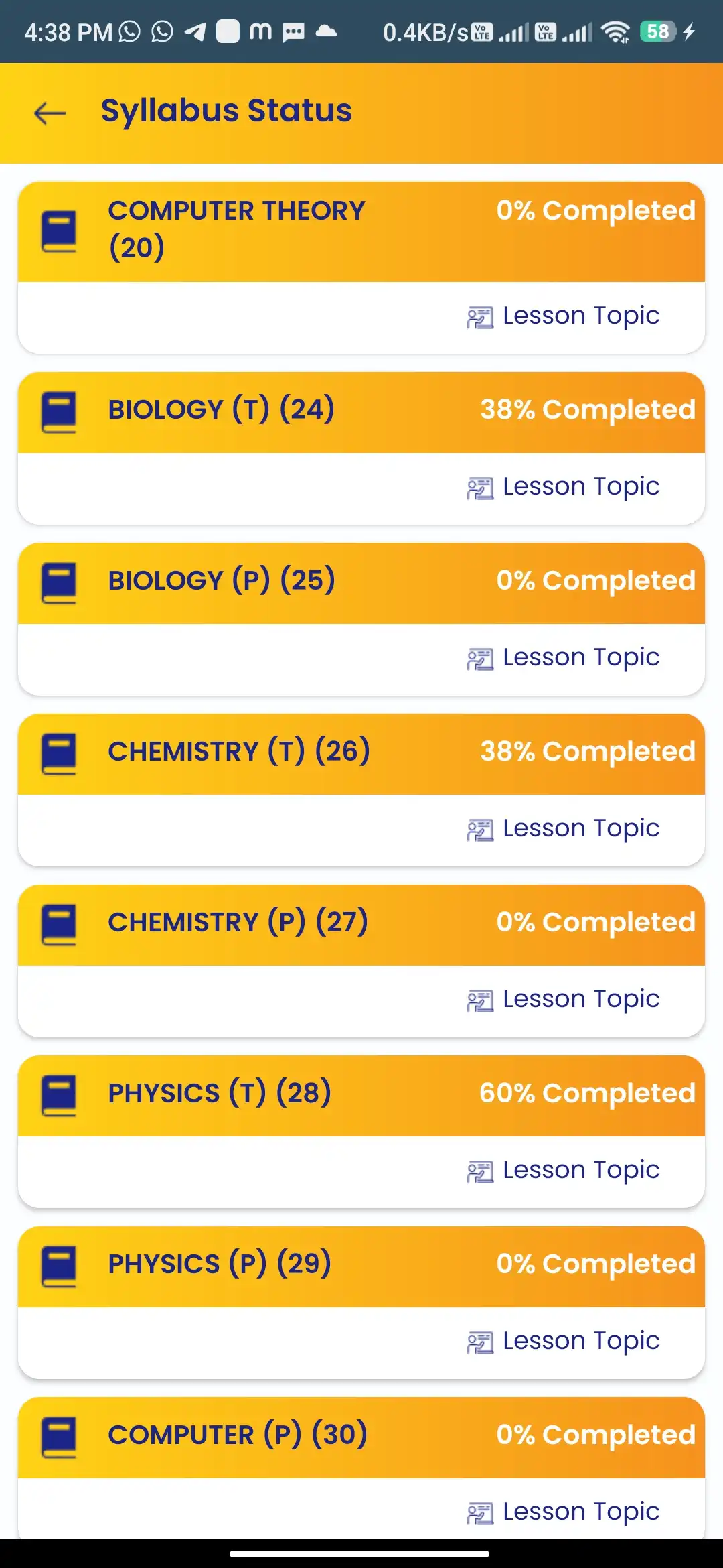 School management — student app — Syllabus Status
