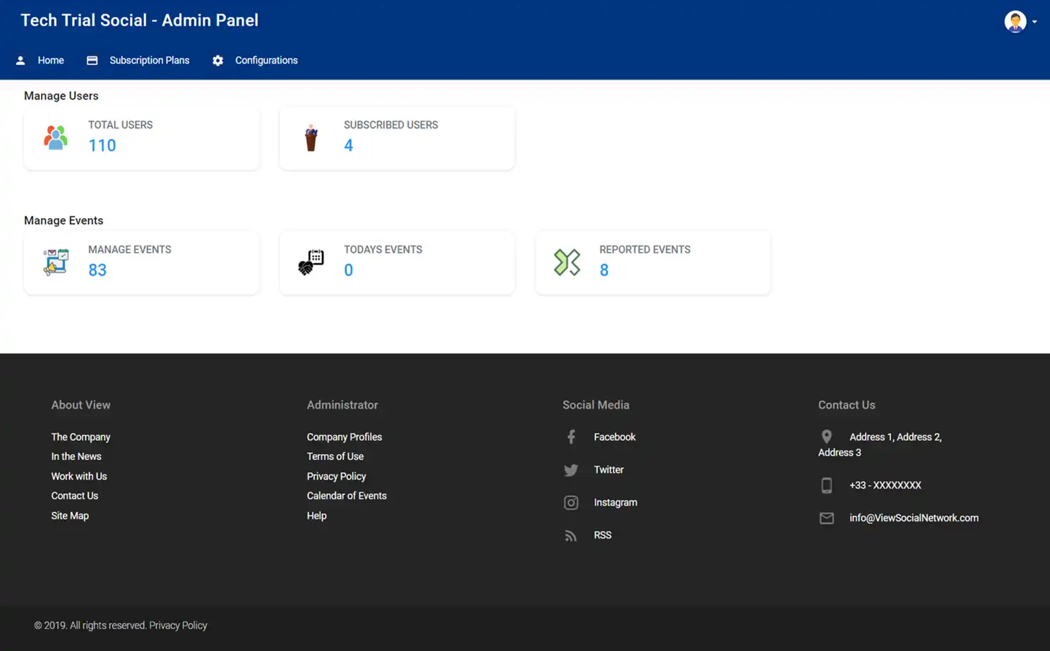 Social platform — admin panel — Manage Users