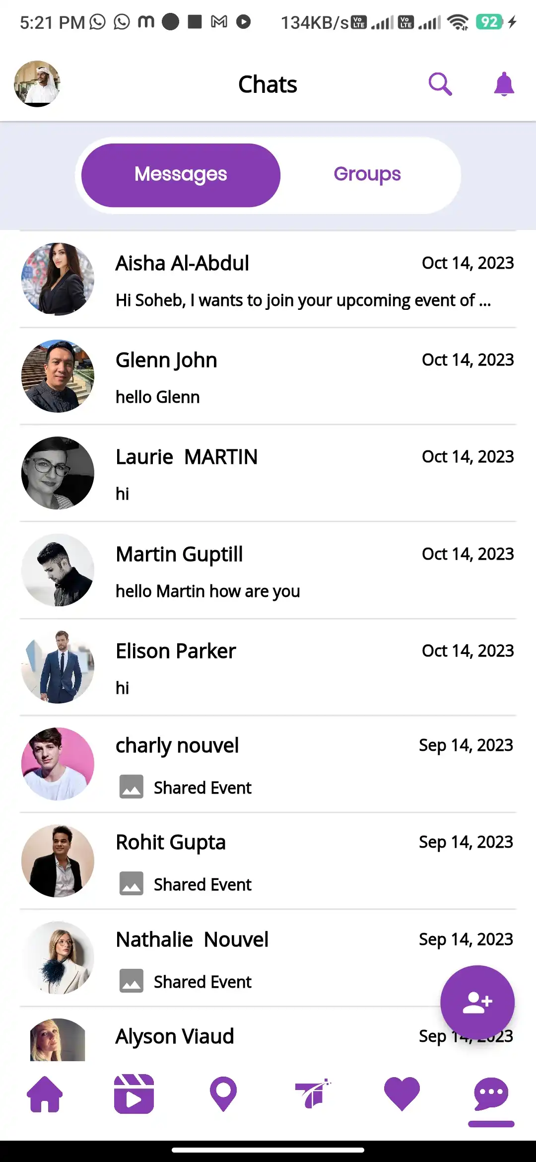 Social platform — user app — Chat Messages