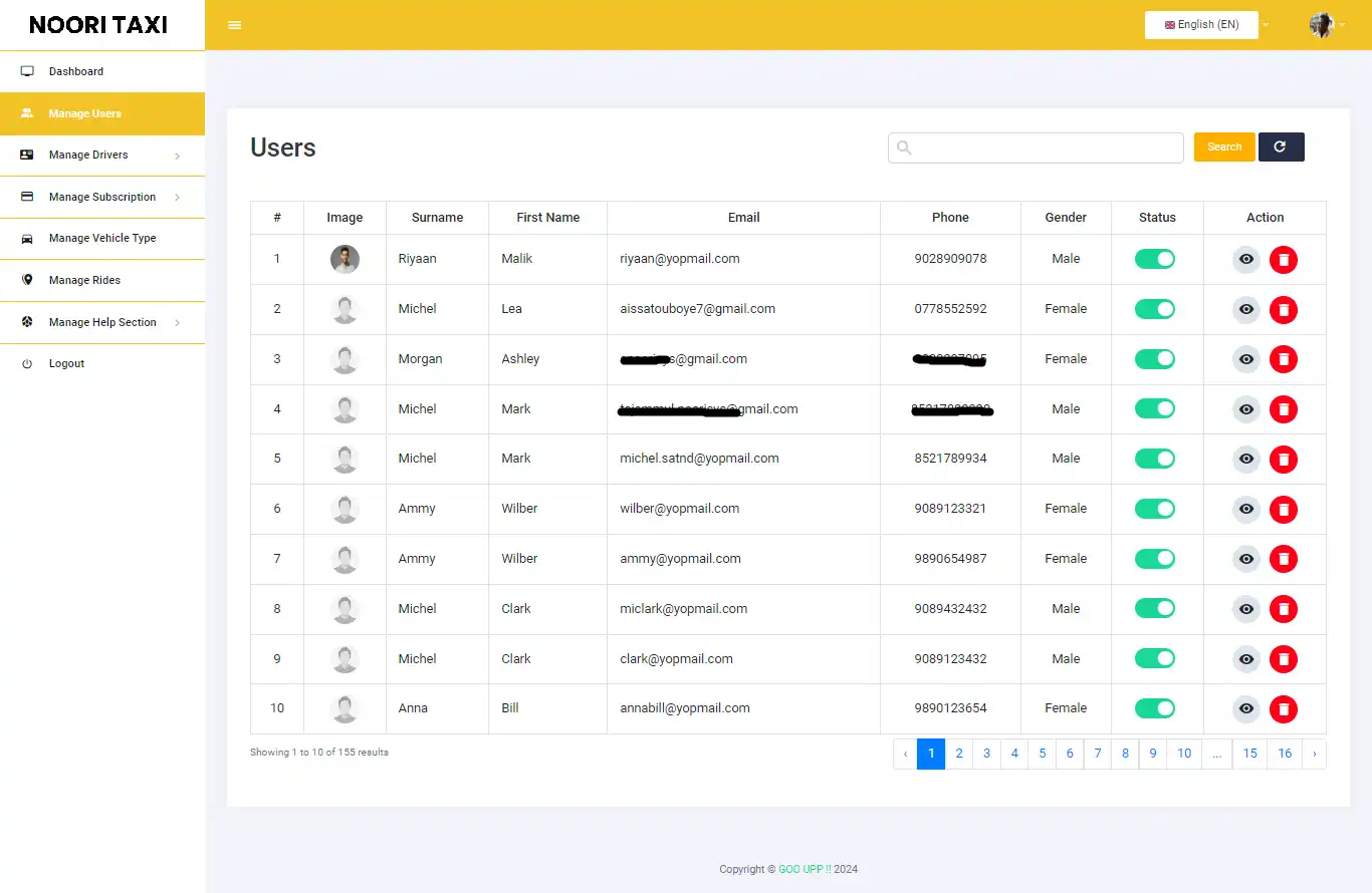 Taxi App Subscription — admin — Manage Users