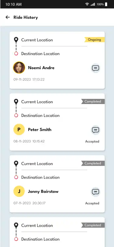 Taxi App Subscription — driver — Ride History