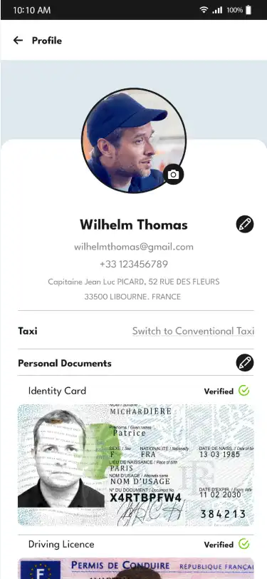 Taxi App Subscription — driver — Profile