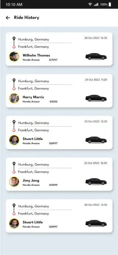 Taxi App Subscription — user — Ride History