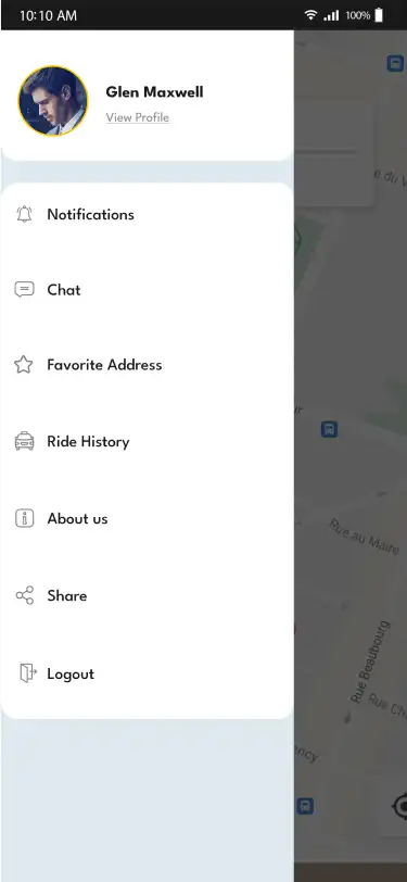 Taxi App Subscription — user — Menu