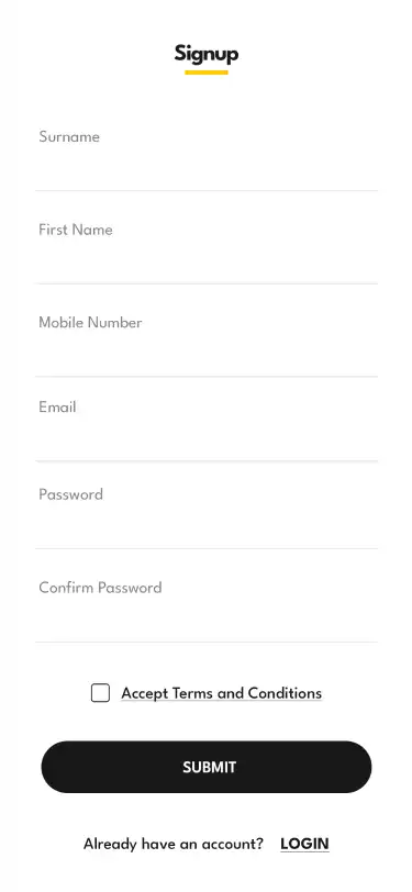 Taxi App Subscription — user — Signup