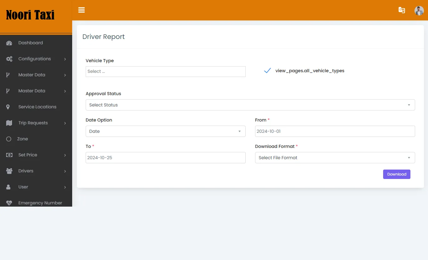 Taxi App — Admin Panel — Driver Report