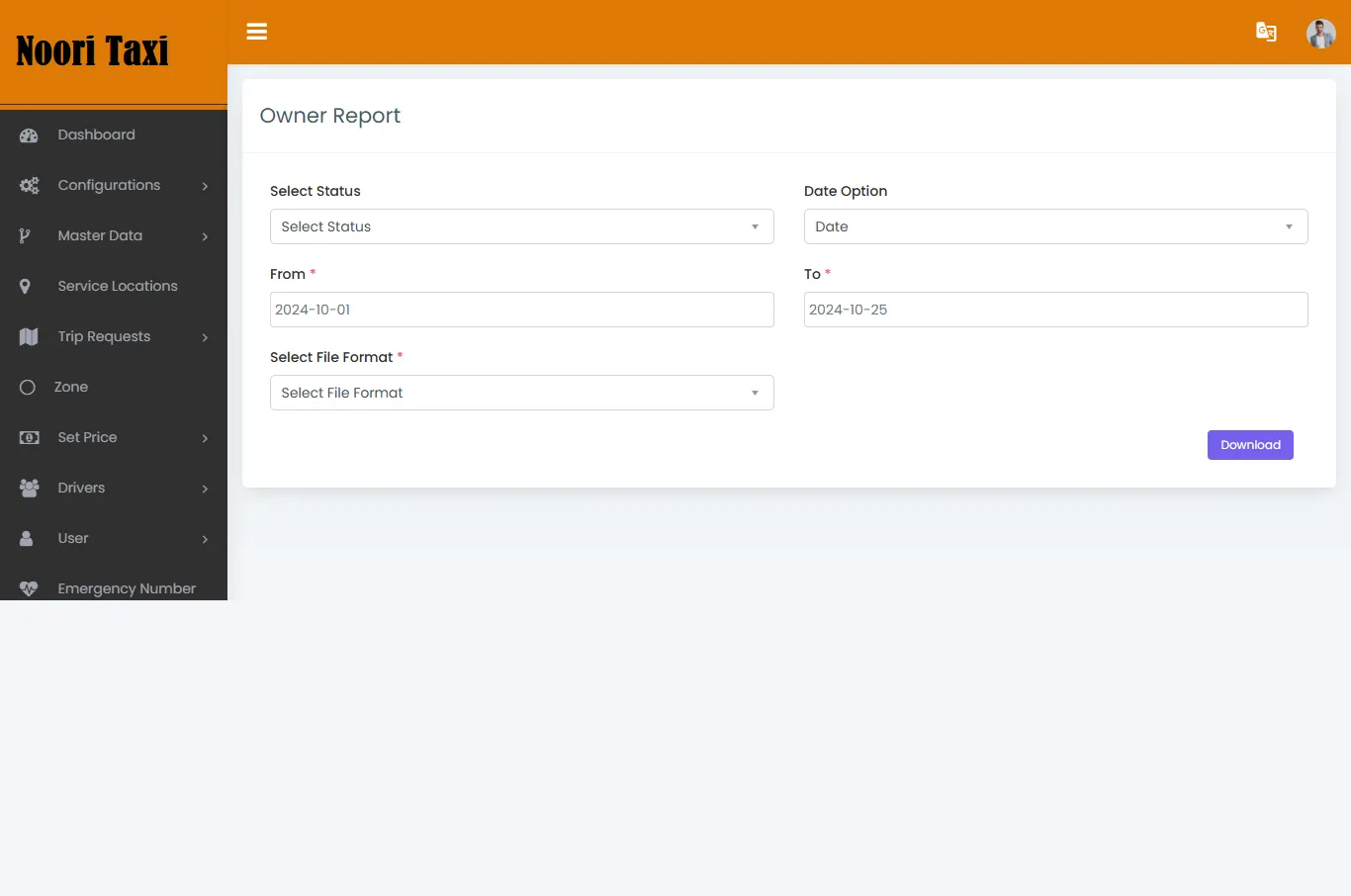 Taxi App — Admin Panel — Owner Report