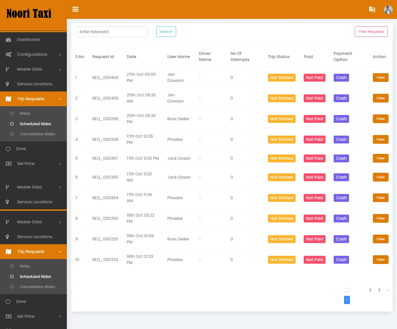 Taxi App — Admin Panel — Scheduled Rides