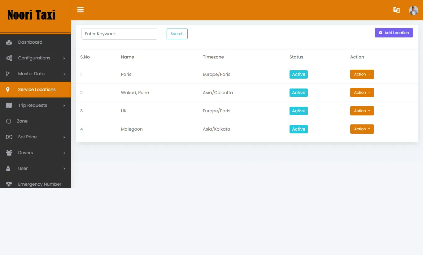 Taxi App — Admin Panel — Service Location
