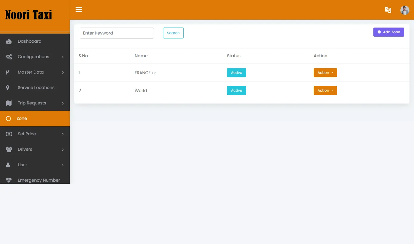 Taxi App — Admin Panel — Zone