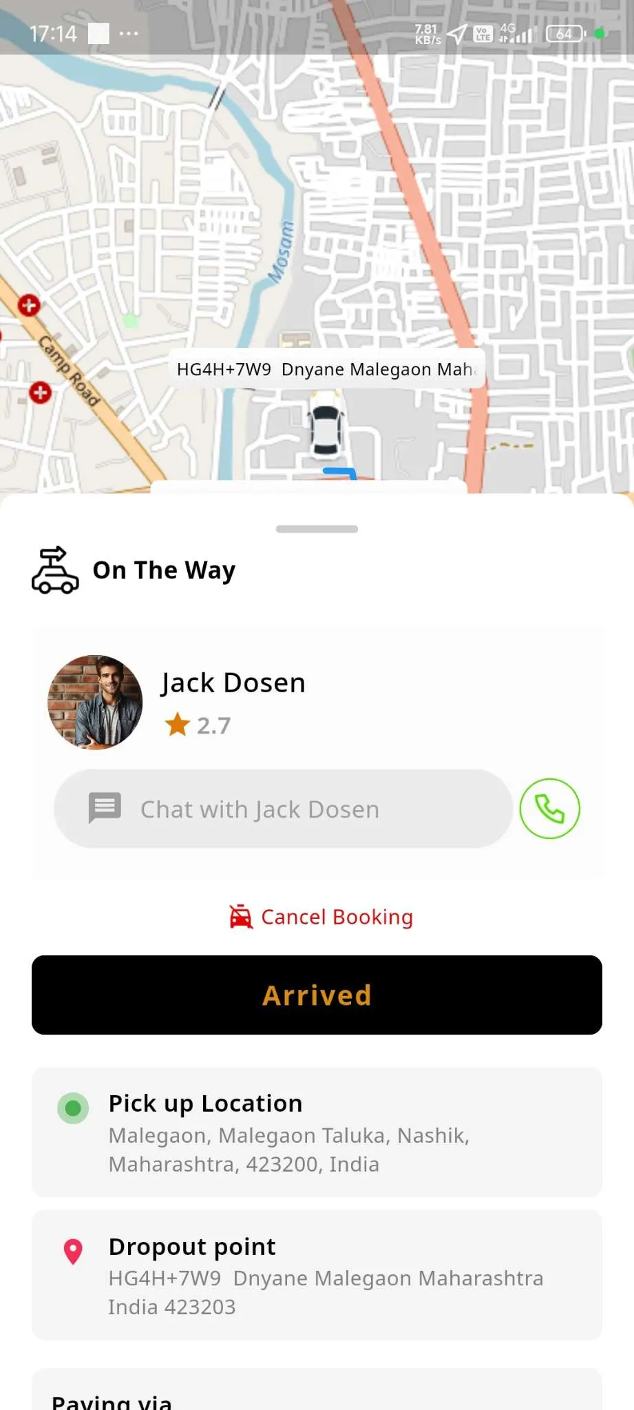 Taxi App — User App — On the Way