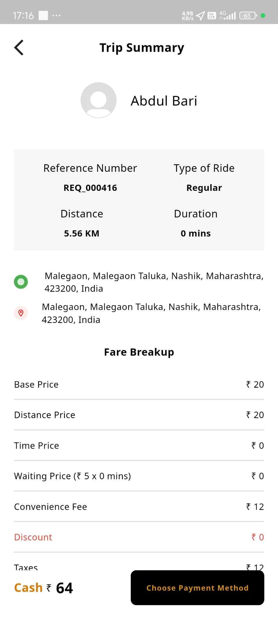 Taxi App — User App — Payment
