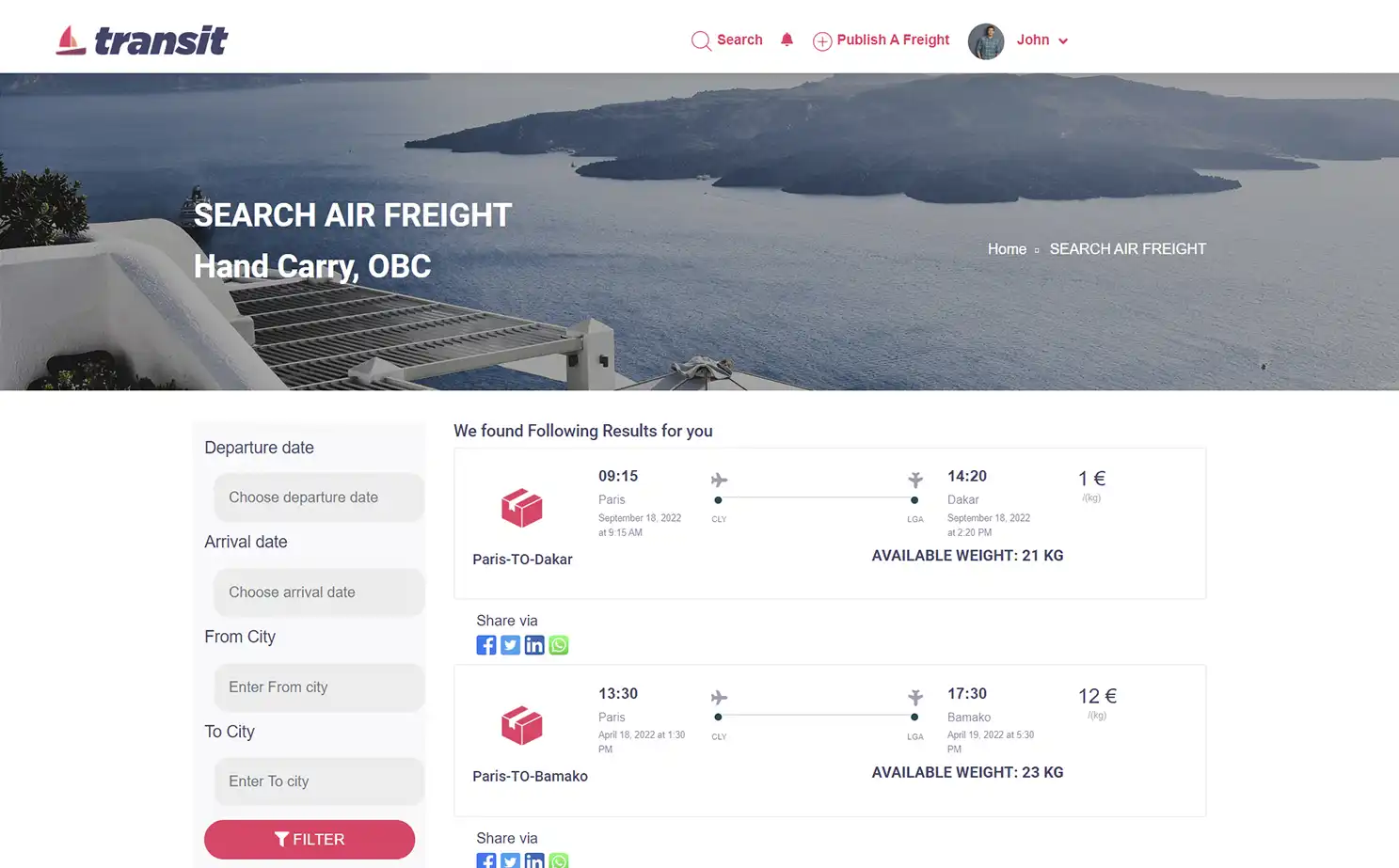 Transport management — user — Search Air Freight