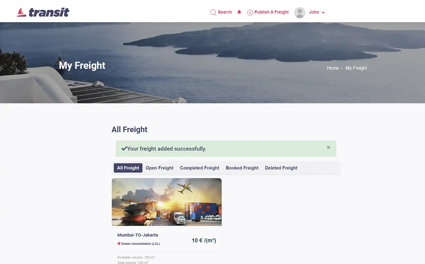 Transport management — user — My Freight