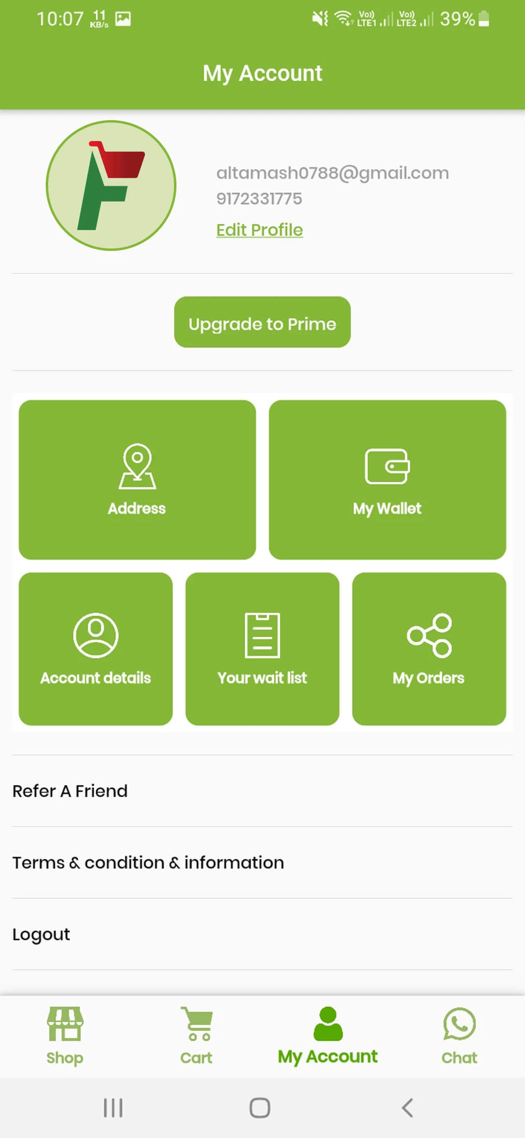 FreshCart user — My Account