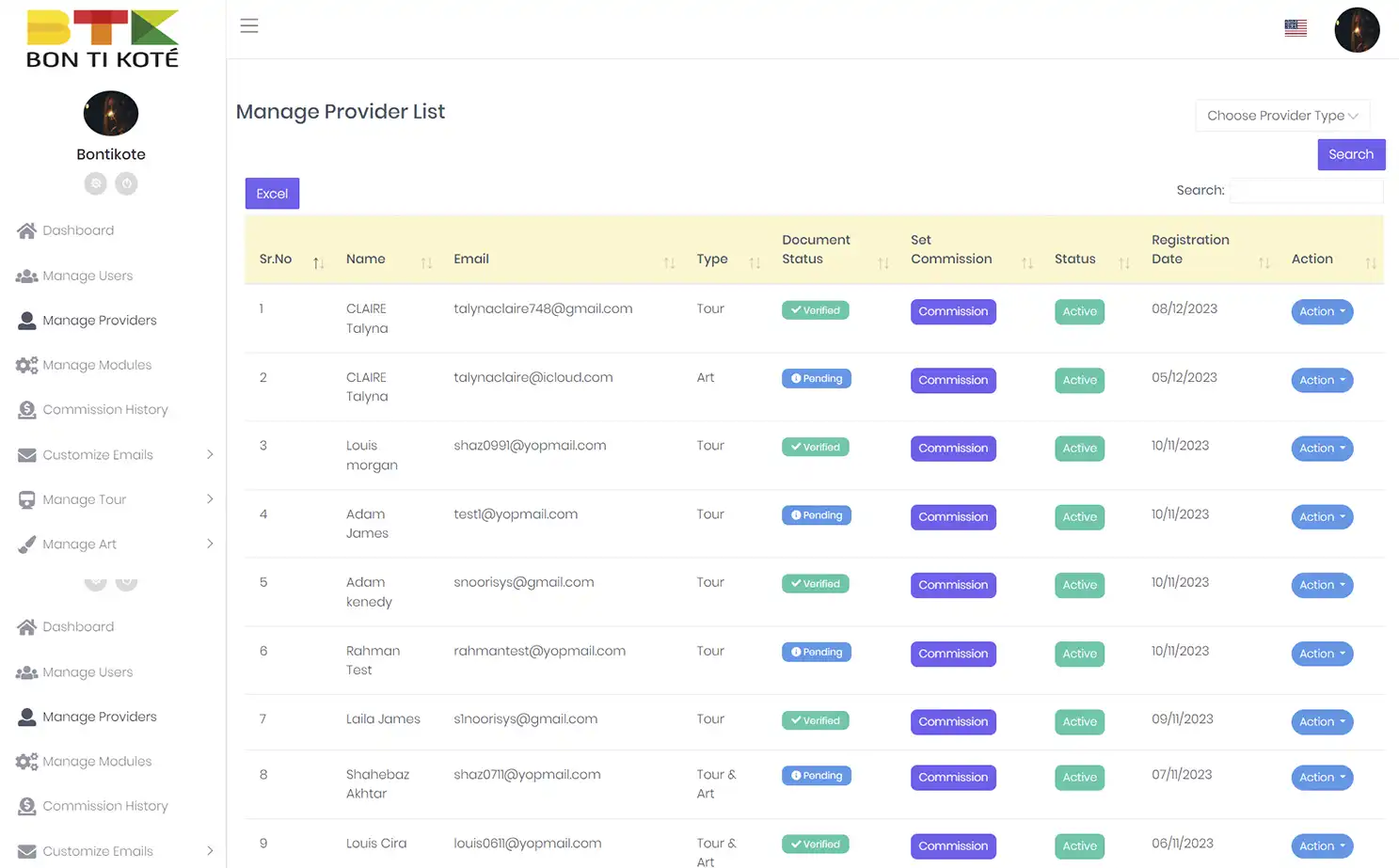 BTK admin — Manage Providers