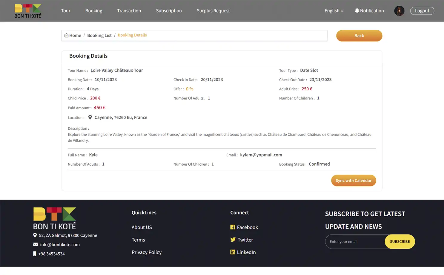 BTK provider — Booking Details