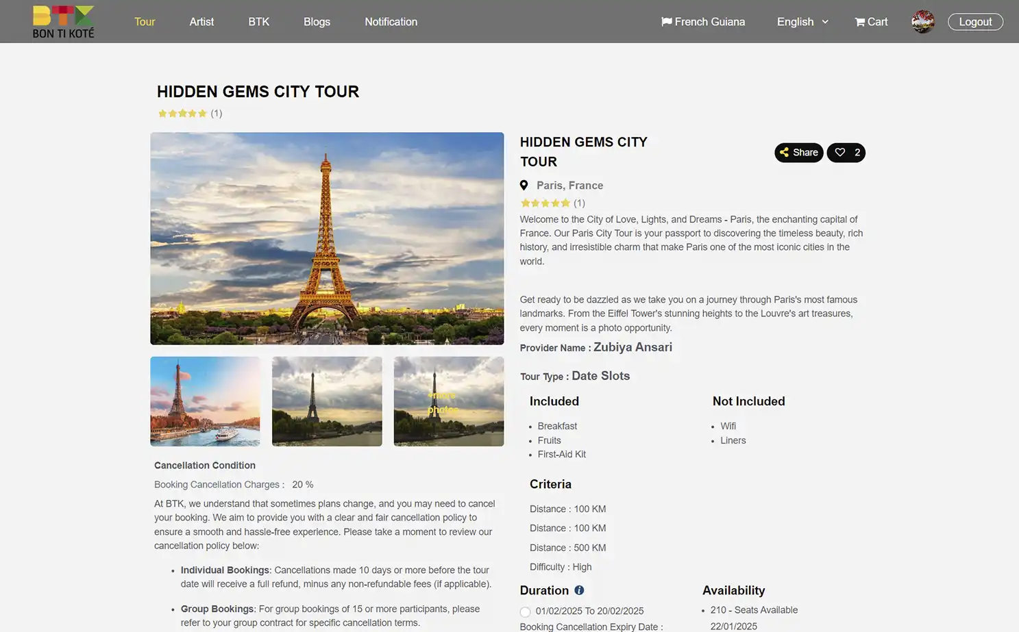 BTK user — Tour Details