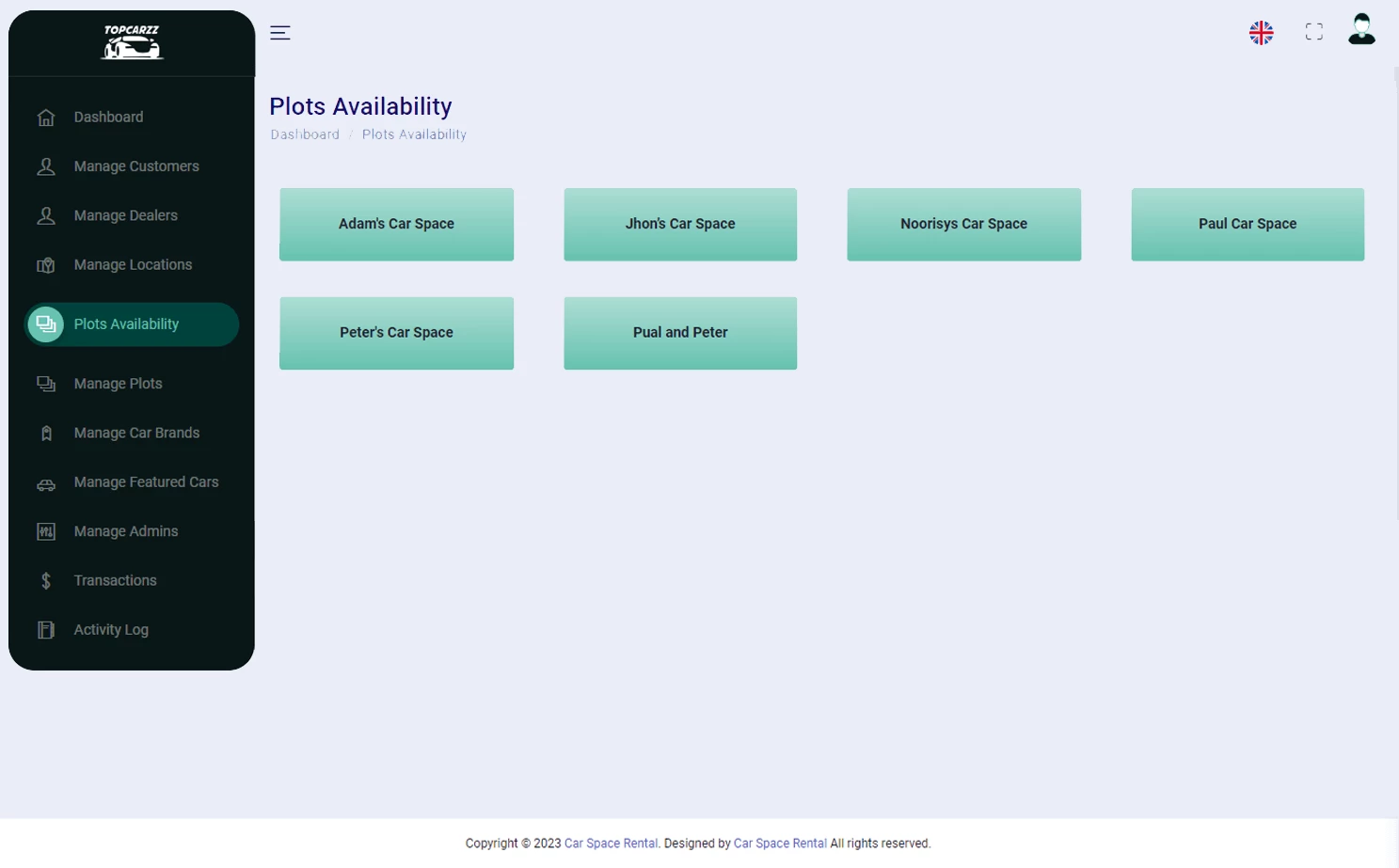 Car Space Rental Platform web — Plots Availability