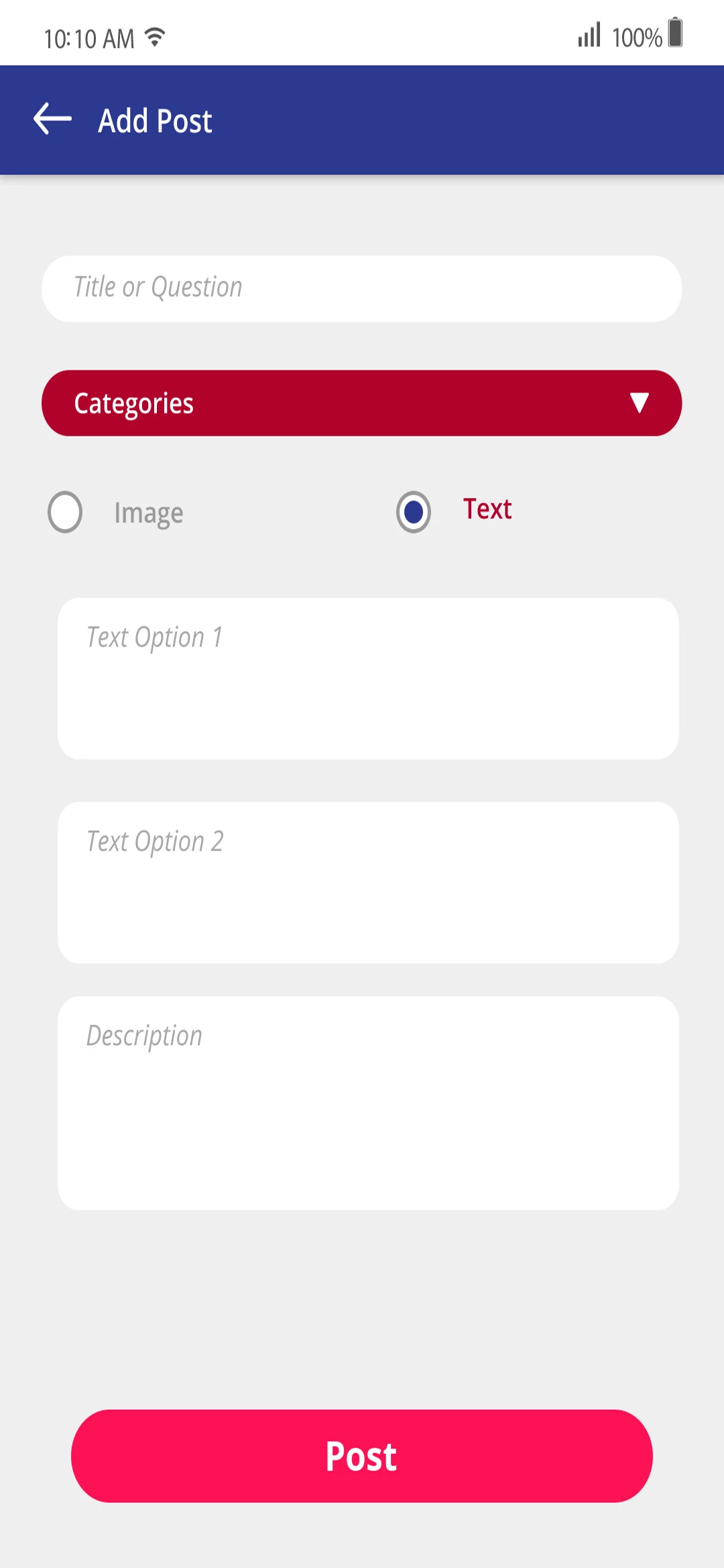 Choice Making App app — Add Post Text