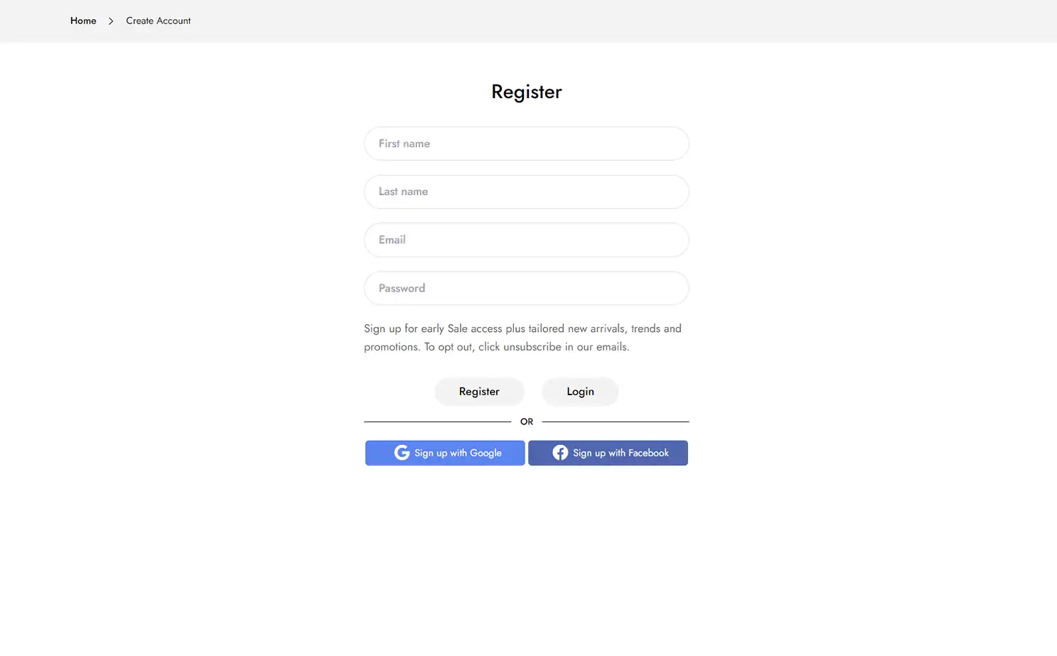 Apparel eCommerce user — Register