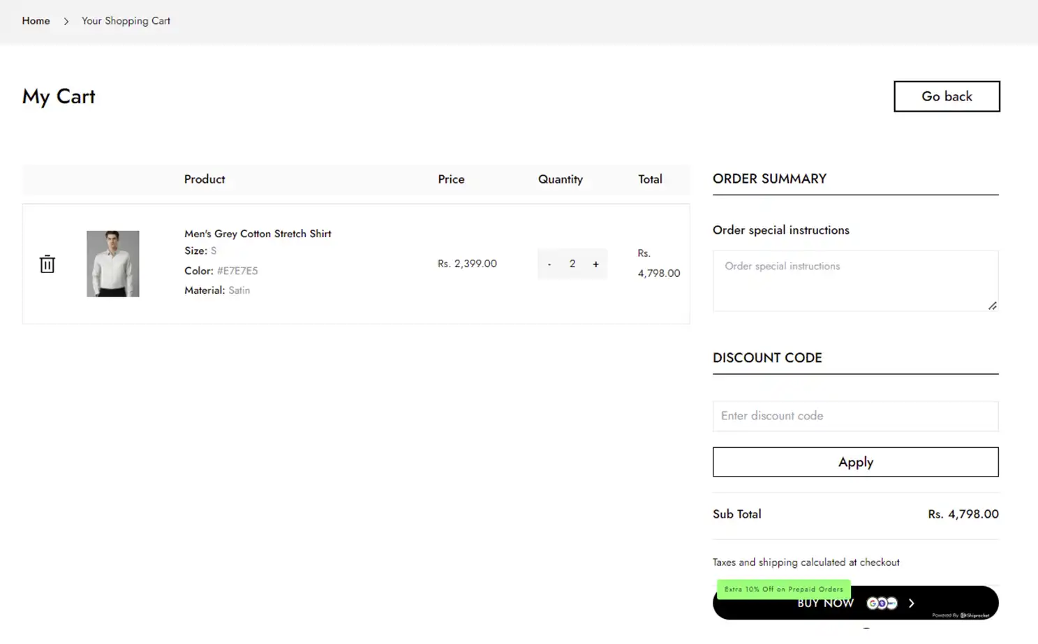 Apparel eCommerce user — My Cart