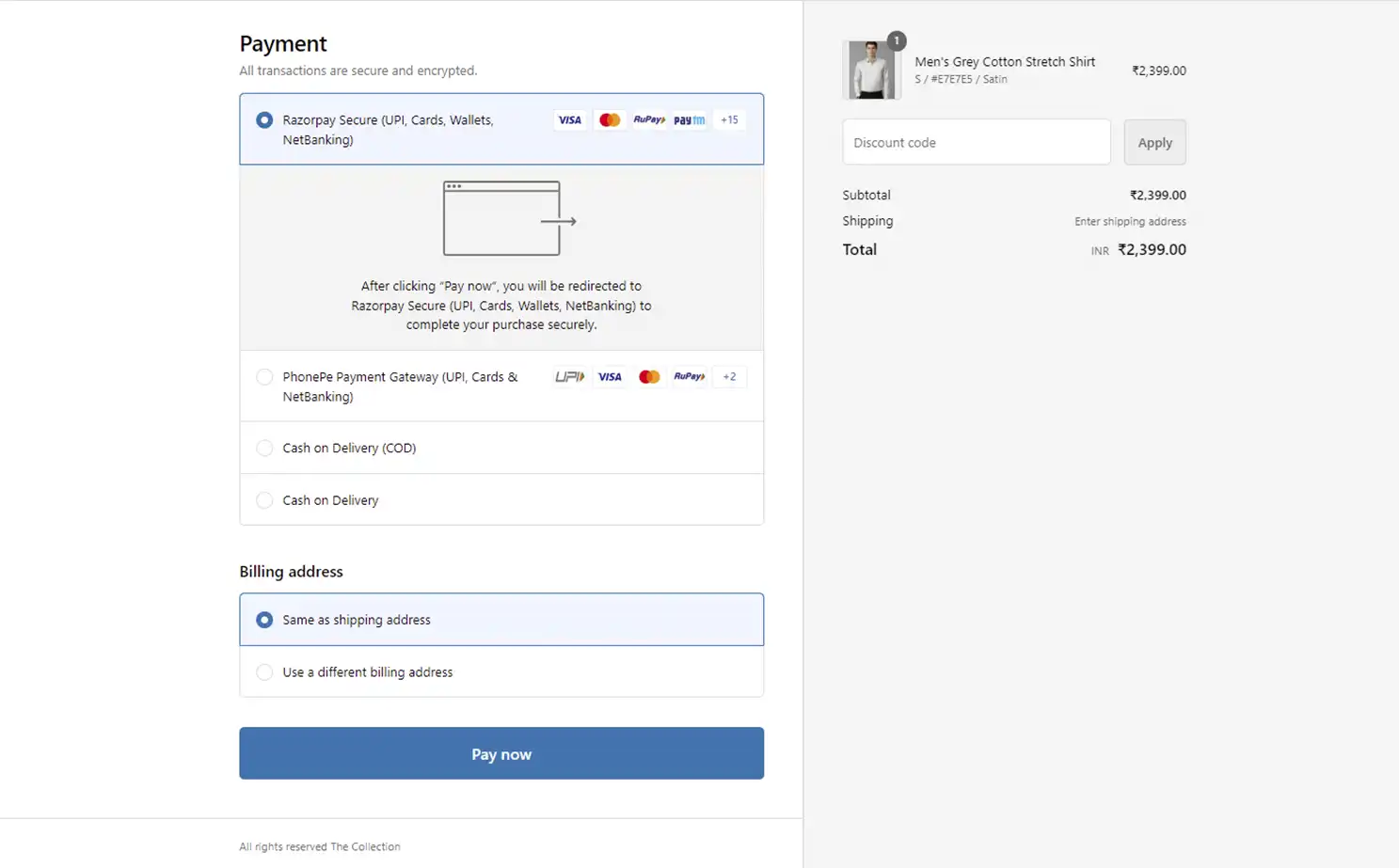 Apparel eCommerce user — Payment