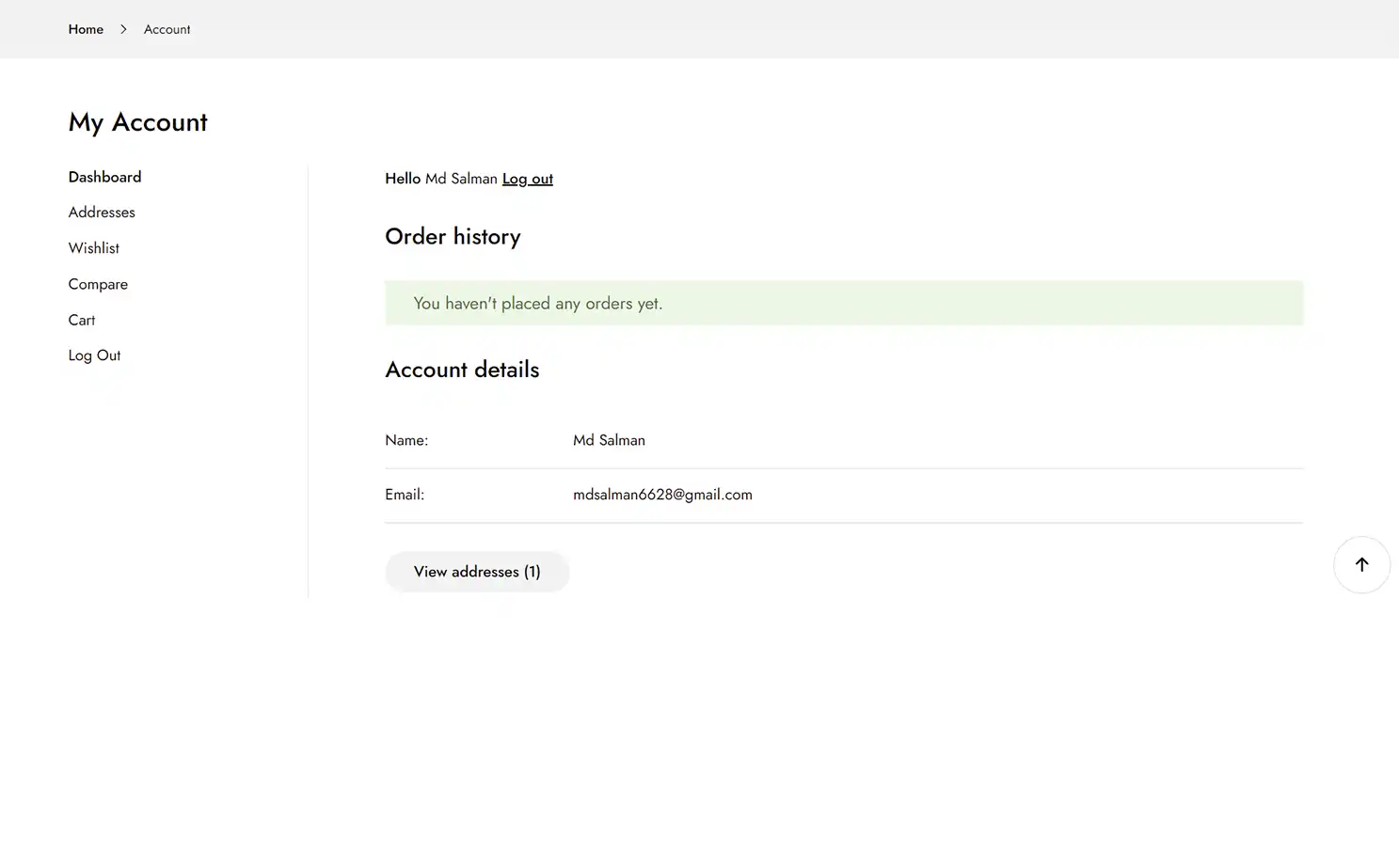 Apparel eCommerce user — Order History