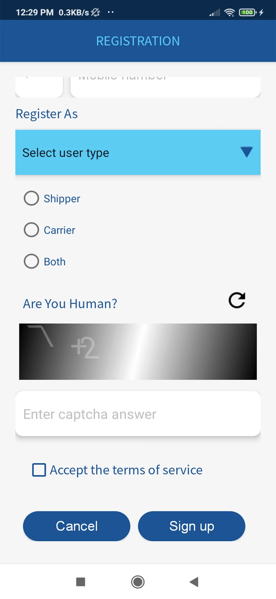 Ticket booking user — Register As