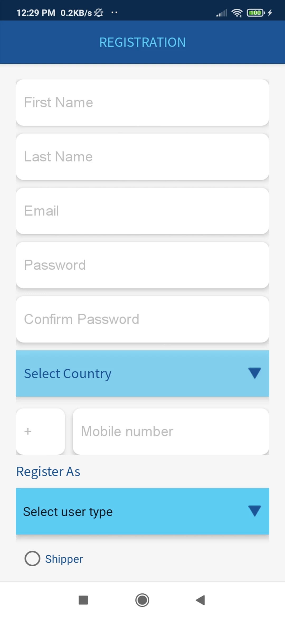 Ticket booking user — Registration