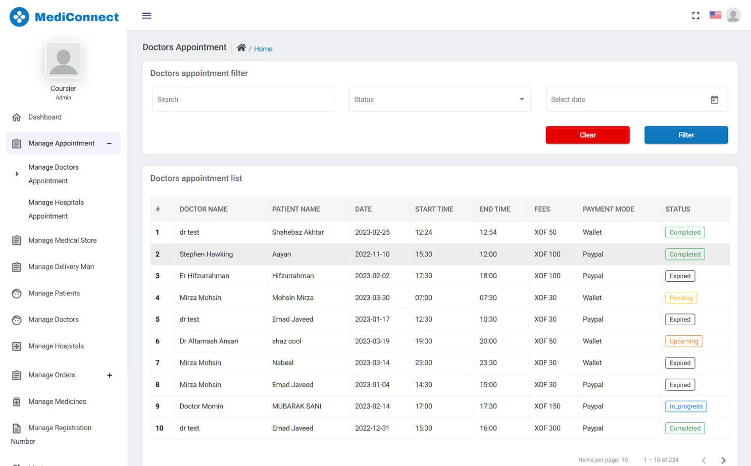 Doctor Appointment and Online Pharmacy admin — Manage Doctors Appointment