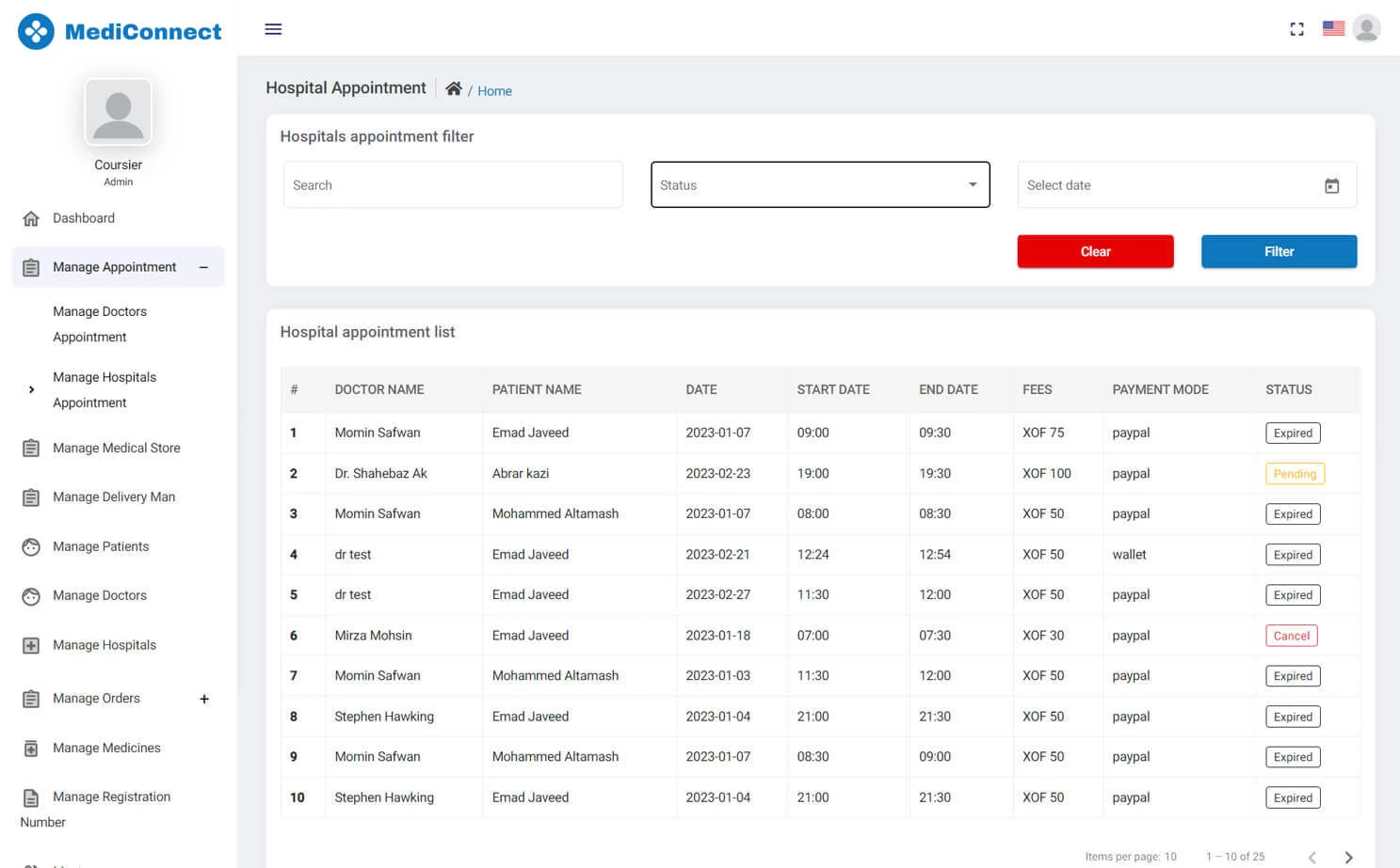Doctor Appointment and Online Pharmacy admin — Manage Hospitals Appointment